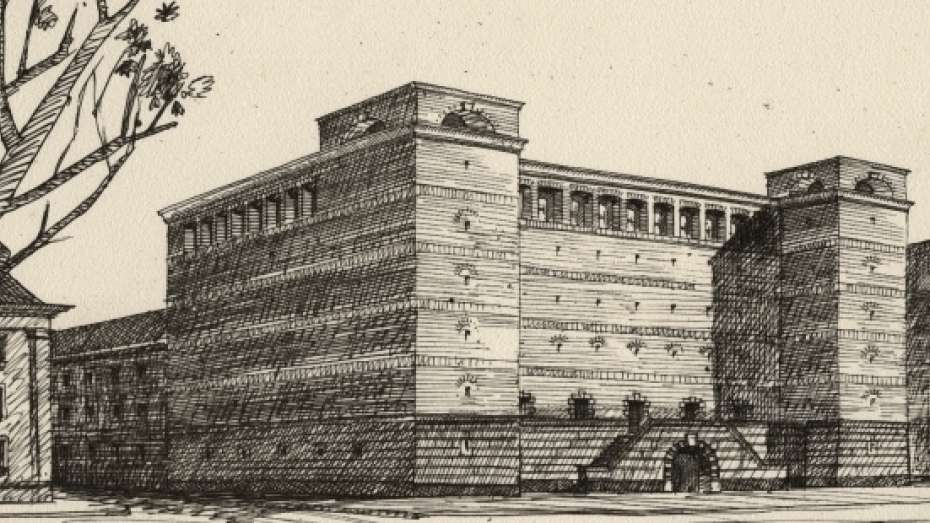 schwarz-weiß Entwurf, der den geplanten Umbau des Bunkers in der Neckarstadt-West zeigt, 1941